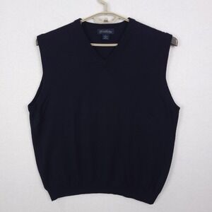 Brooks Brothers Sweater Vest Navy Blue Extra Fine Italian Merino Wool V-Neck  XL